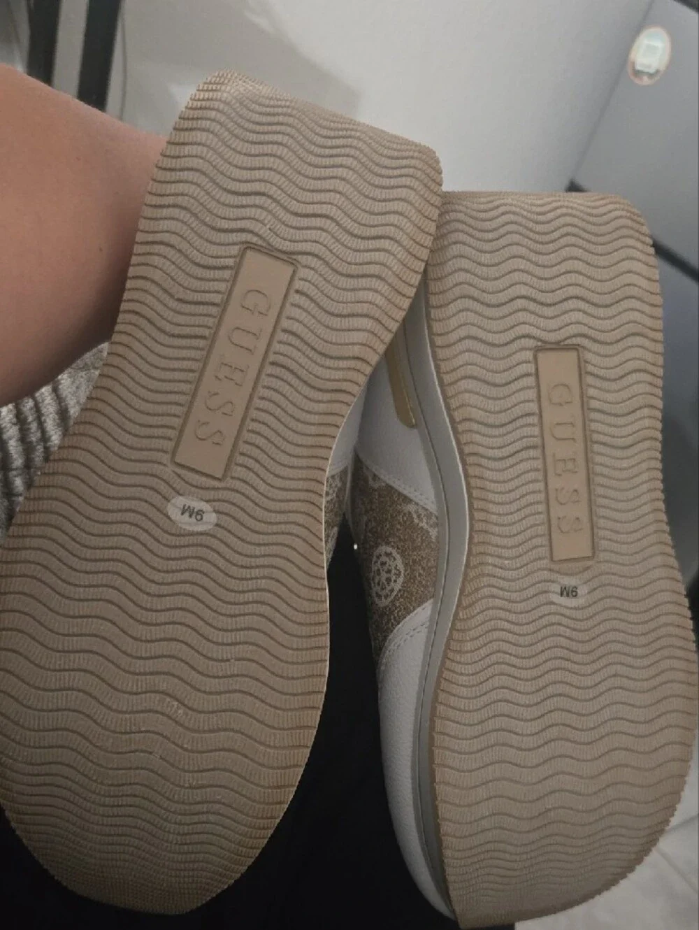 Guess White and Beige Platform Sneakers, Size 9 Women